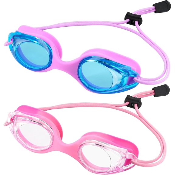 Swim Goggles with Bungee Strap No Leaking Anti Fog Goggles with Quick Adjust Ages 3-14