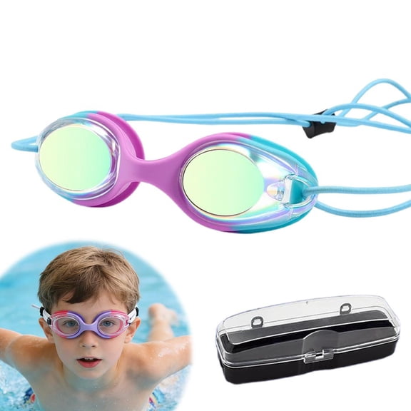 Swim Goggles with Bungee Strap for Kids No Leaking Anti Fog Kids Swimming Goggles for Youth Adult with Quick Adjust,HD View