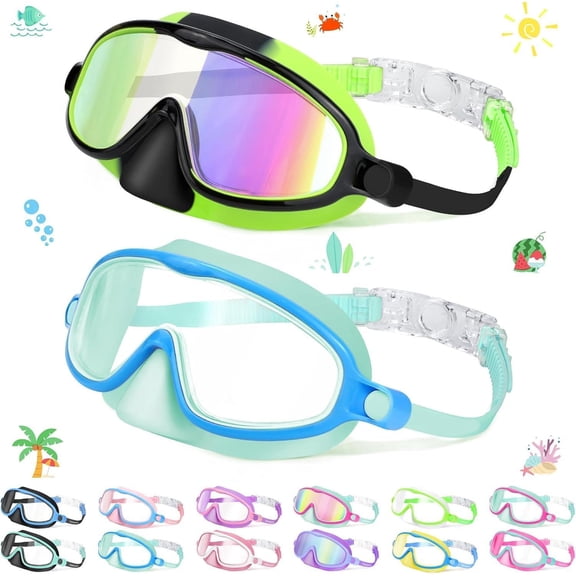 Swim Goggles with Nose Cover, Wide View Anti Fog UV Protection Lens
