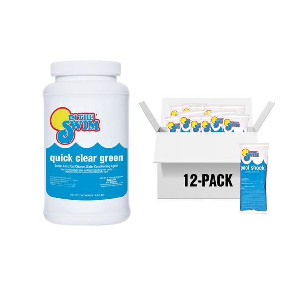 In The Swim Green Pool Recovery Bundle – Quick Clear Green 4 Pound & Cal-Hypo Shock 12 Pound – Treats Green Algae, Clears Cloudy Water, Restores Sparkling Blue Pool