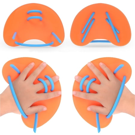 Swim Hand Paddles Palm Paddles Swim Hand Fins Professional Swimming Exercise Accessories Swim Training Aid for Children Swimmer Beginner Orange