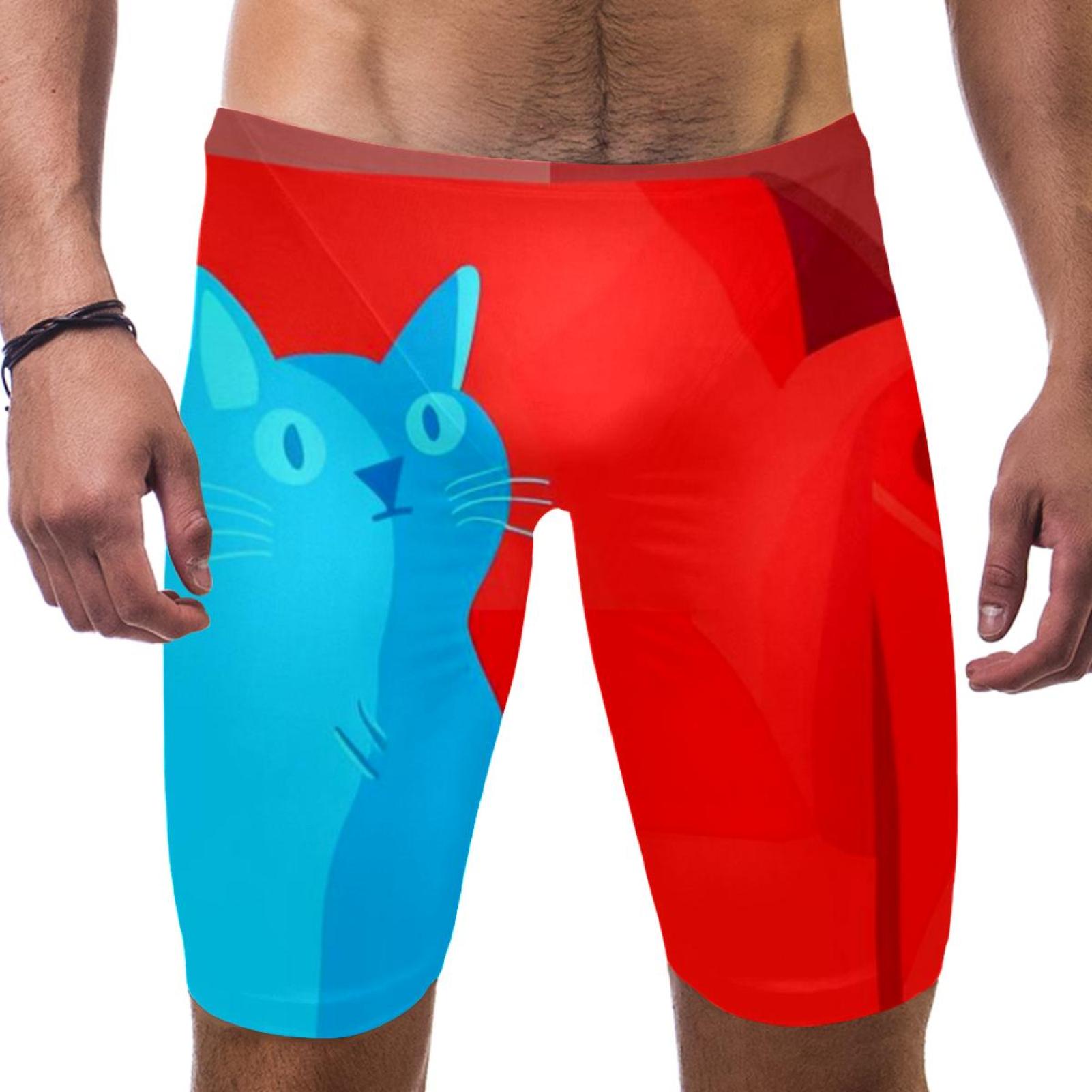 Swim Jammers for Men, Mens Bikini Swimwear, Cartoon Blue Animal Cat