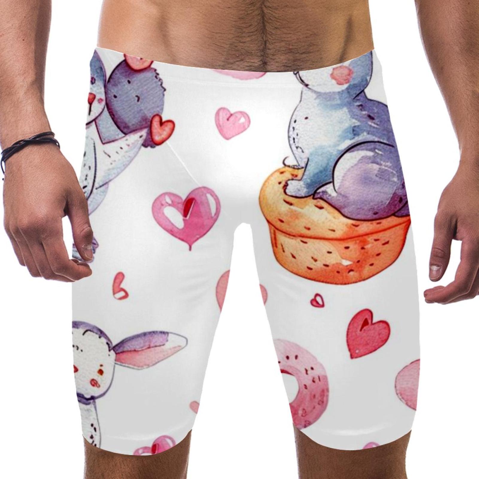 Swim Jammers for Men, Mens Bikini Swimwear, Cartoon Lovely Bunny Pink
