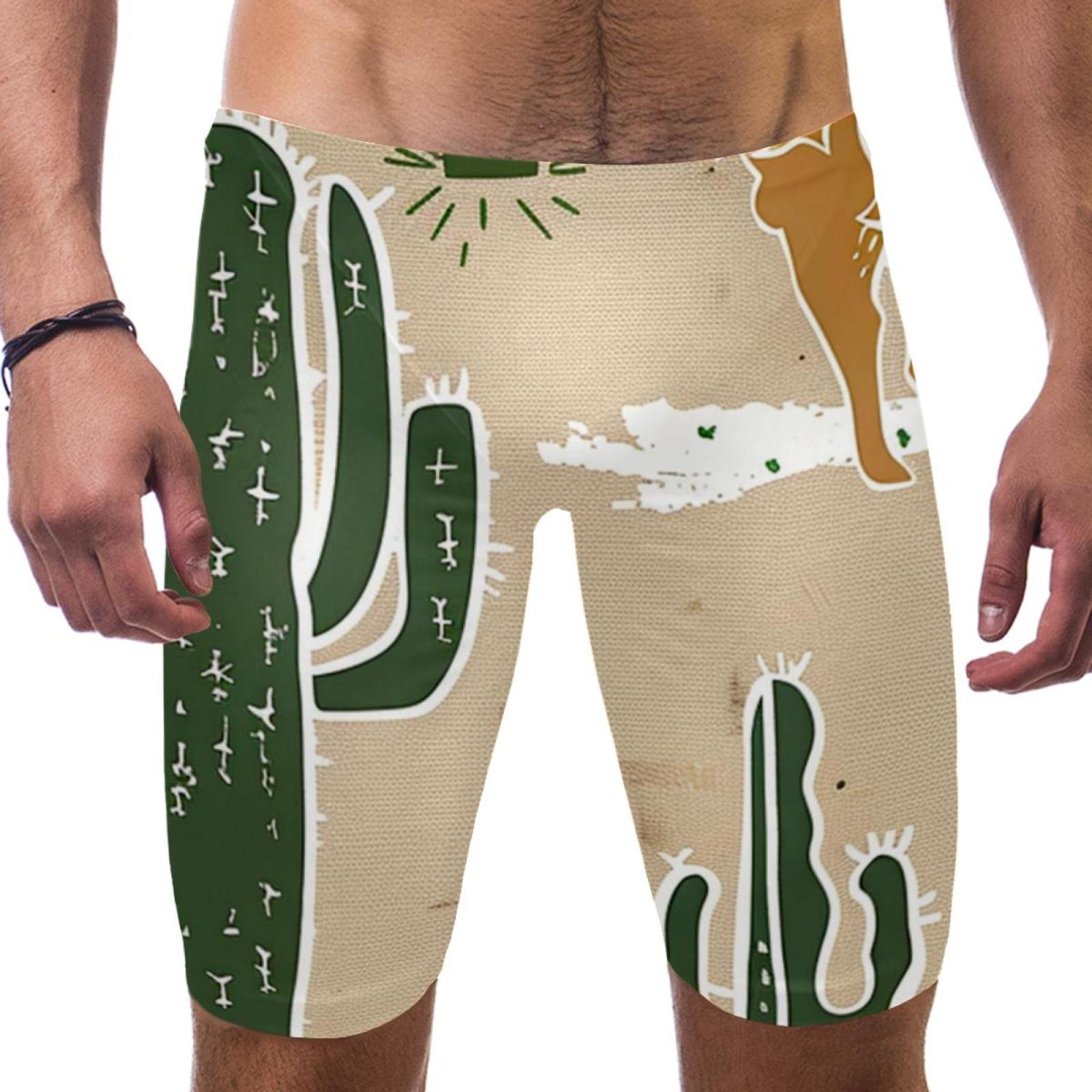Swim Jammers for Men, Mens Bikini Swimwear, Mexican Cactus Cartoon Animal Alpaca