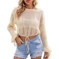 thumbnail image 1 of Swim Knitted Hollow Cover Drawstring Long Sleeved Drop Shoulder Bikini Knitted Hollow Cover for Beach Swimming Apricot M, 1 of 7