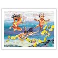 thumbnail image 1 of Swim Like a Fish (ʻAukai Kohu Like He Iʻa) - Hawaiian Children - From an Original Watercolor Painting by Janet Stewart - Fine Art Matte Paper Print (Unframed) 24x32in, 1 of 4