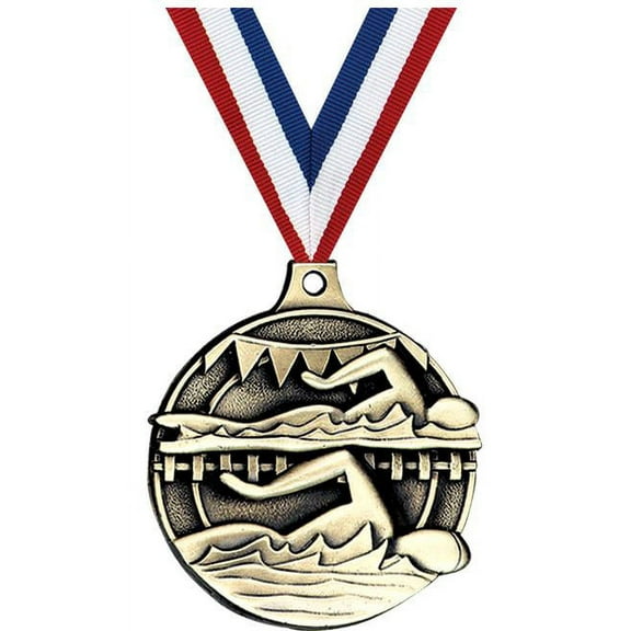 Swim Medals, 2" Gold Diecast Swim Medal Award 5 Pack