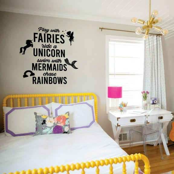Swim With Mermaids Chase A Rainbow - Cute Wall Decor Quote Design Vinyl Wall Art Wall Sticker Wall Decal Decoration For Home Room Kids Room Nursery Room Girls Boys Décor Design Size (20x20 inch)