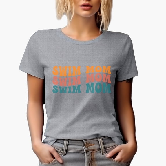 Swim Mom, Name or Title for Moms Who Have Swimmer Children, Groovy Retro Wavy Text Merch Gift, Heather Grey T-Shirt, 2XL