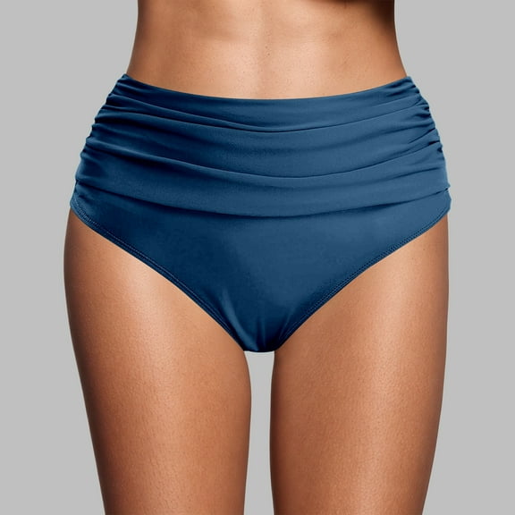 Swim Pants Women'S High Waist Bikini Swimwear Solid Color Swim Pants For Summer Beach Resort Dark Blue M