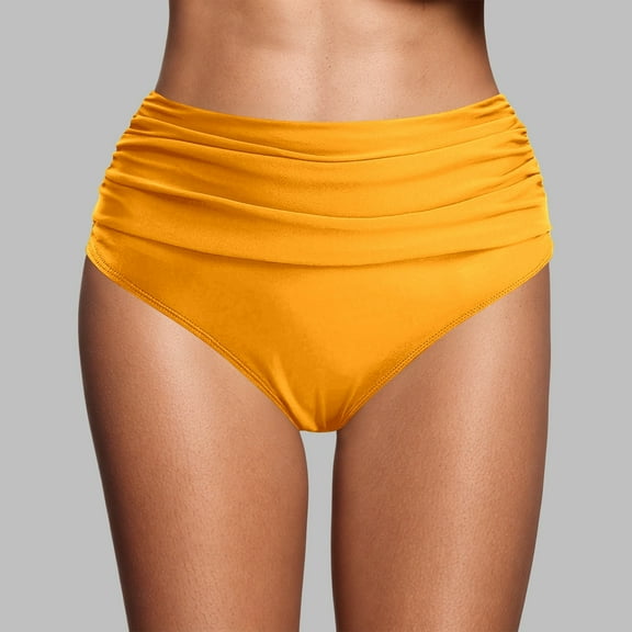 Swim Pants Women'S High Waist Bikini Swimwear Solid Color Swim Pants For Summer Beach Resort Orange S