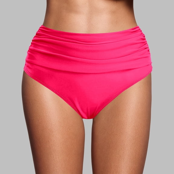 Swim Pants Women'S High Waist Bikini Swimwear Solid Color Swim Pants For Summer Beach Resort Watermelon Red S