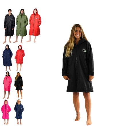 Swim Parka for Youth and Adults | Heavy-Duty Towel-Lined Weatherproof Swimming Jacket for Men, Women, and Kids (Black - XS) by COR Surf