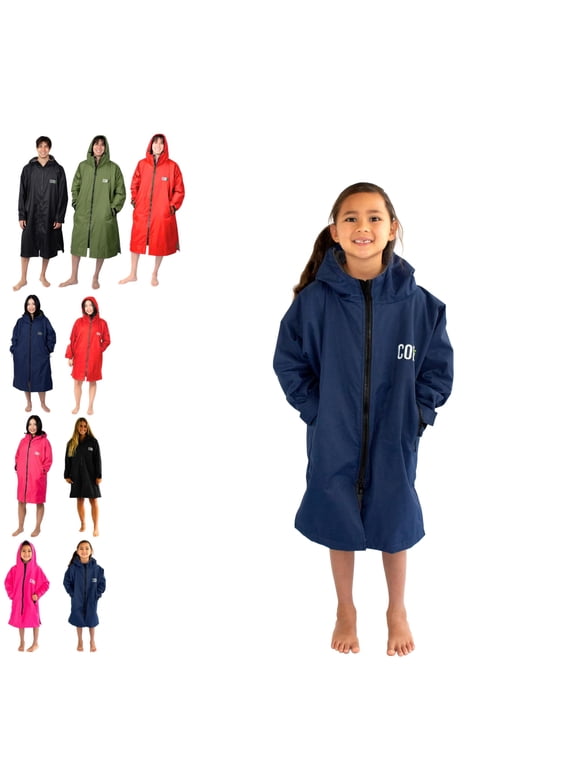 Swim Parka for Youth and Adults | Heavy-Duty Towel-Lined Weatherproof Swimming Jacket for Men, Women, and Kids (Blue 4-8 Years) by COR Surf