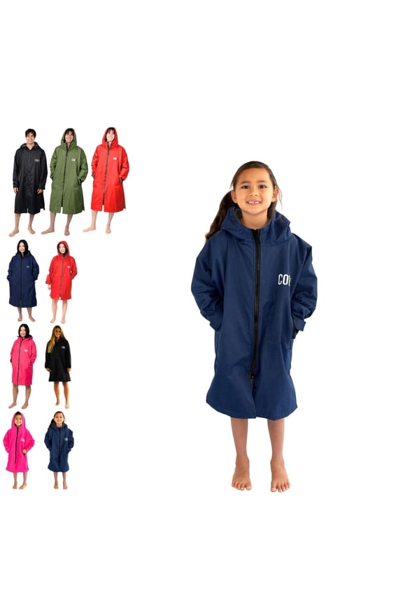 Swim Parka for Youth and Adults | Heavy-Duty Towel-Lined Weatherproof Swimming Jacket for Men, Women, and Kids (Blue 4-8 Years) by COR Surf