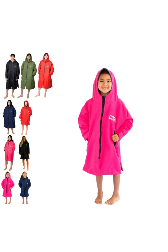 Swim Parka for Youth and Adults | Heavy-Duty Towel-Lined Weatherproof Swimming Jacket for Men, Women, and Kids (Pink - 4-8 Years) by COR Surf