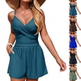 thumbnail image 1 of Swim Rompers for Women Tummy Control V Neck Swimsuits with Shorts One Piece Modest Bathing Suits Full Coverage Sports Jumpsuit Sports Surf Suit, 1 of 5