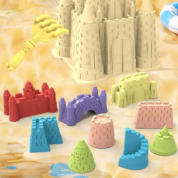 Swim Sand Pool Beach 8Pcs Castle Plaything Set with Large Molds Shovel and Rake Perfect for Building in Sand Water Snow at Pool Seaside or Backyard Durable and Safe A