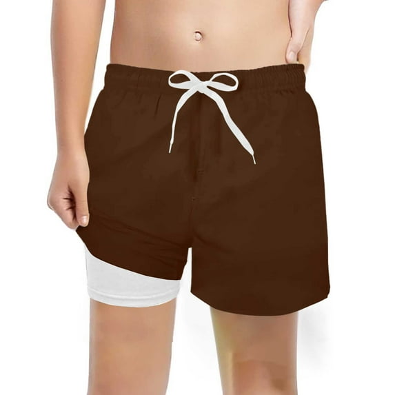 Swim Shorts Boys 16-18 Soft Compression Liner Elastic Waist Soild Color No-Chafing Swimming Shorts Lightweight Casual Shorts,Brown,5T