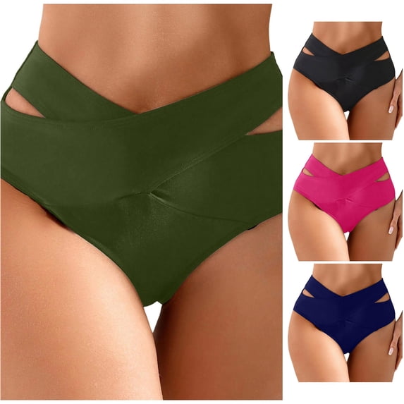 Swim Shorts For Womens Bikini Full Coverage Army Green Mid Rise High Leg Bikini Bottom Bathing Suit Bottoms
