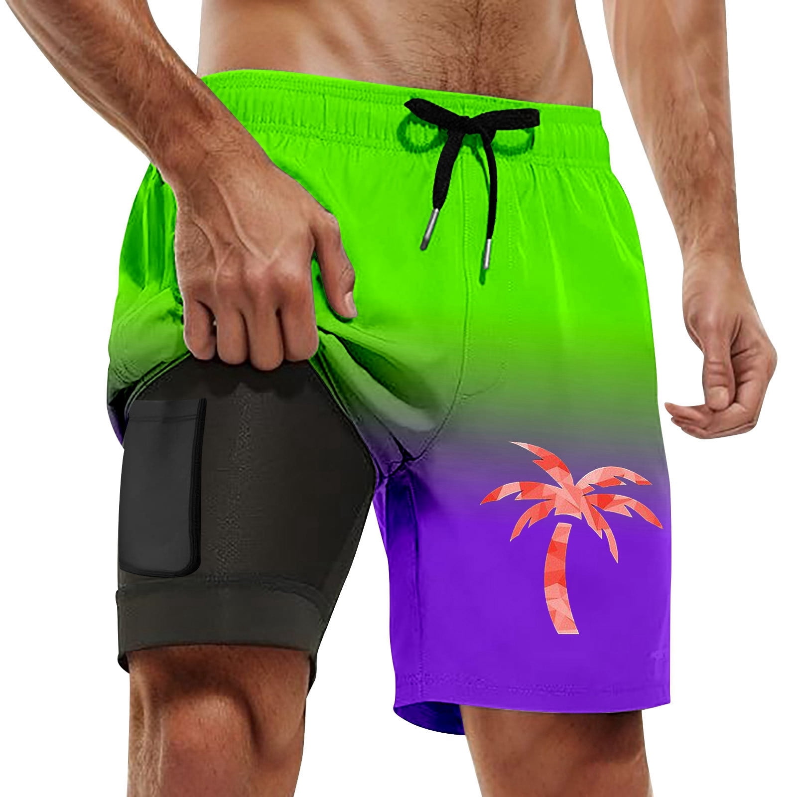 Swim Shorts Men Animal Print Short Sleeved T Shirt Capybara Mental State Summer Clothes for Men,Purple,2XL