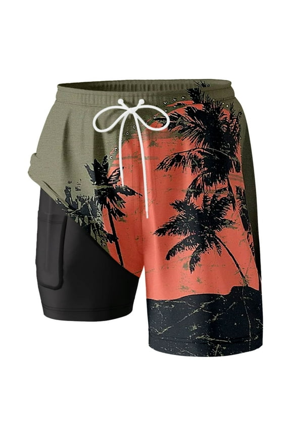 Swim Shorts Men Swim Trunks With Compresssion Liner Inseam Board Shorts Bathing Suit With Pockets Trunks Men Liner Mens 33 Lap Swimming Suit Wedding Beach for Men's Short Green M