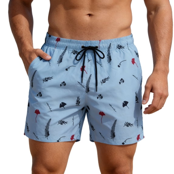 Swim Shorts Men Swim Trunks with Double Layer Surf Comfortable Hawaiian Print Casual Vacation Beach Shorts