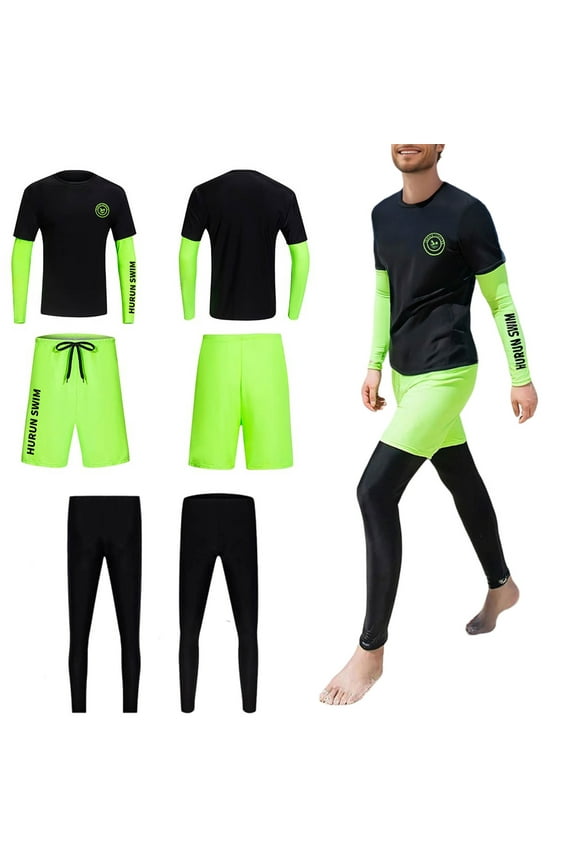 Swim Shorts Men's Long Sleeve Swimsuit Suit Sun Wetsuit Long Trunks Warm Surfing Suit 3 Piece Set Bathing Beach Shorts for Men Color Changing Bathing Mens Slim Men Summer Beach Wear Set Thin Black L