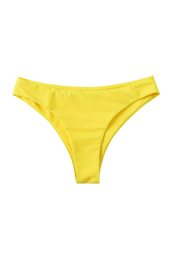 Swim Shorts Women Bikini High Cut Solid Color Mid Waist Beach Vacation Clothes for Women,Yellow,S