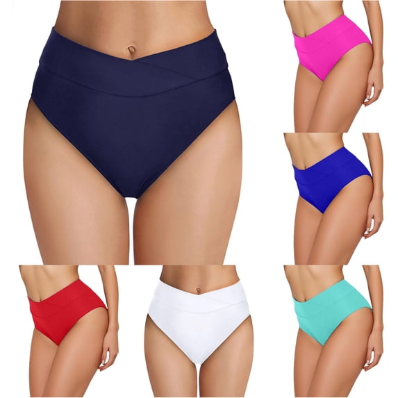 Swim Shorts Women Full Coverage Bikini Bottom Dark Blue Mid Rise Bikini Bottoms Beach Swimwear
