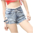 thumbnail image 1 of Swim Shorts Women High Waisted Denim High Side Slit Tight Fitting Bermuda Cargo Board Gym Blue Bottoms Sizes L, 1 of 7