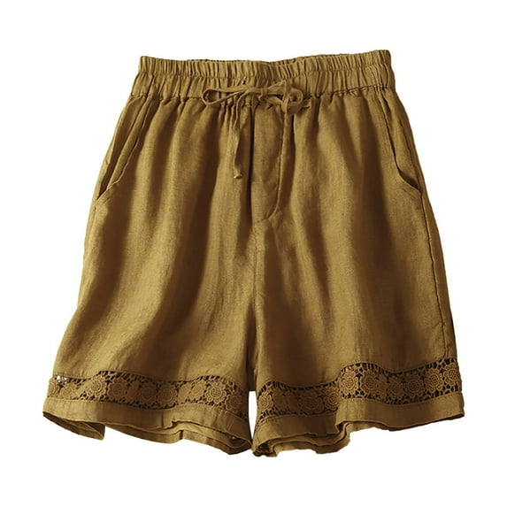 Swim Shorts Women Loose Fit Casual Elastic Wide Leg Bermuda Cargo Board Gym Wear Resistant Breathable Yellow Bottoms Sizes L