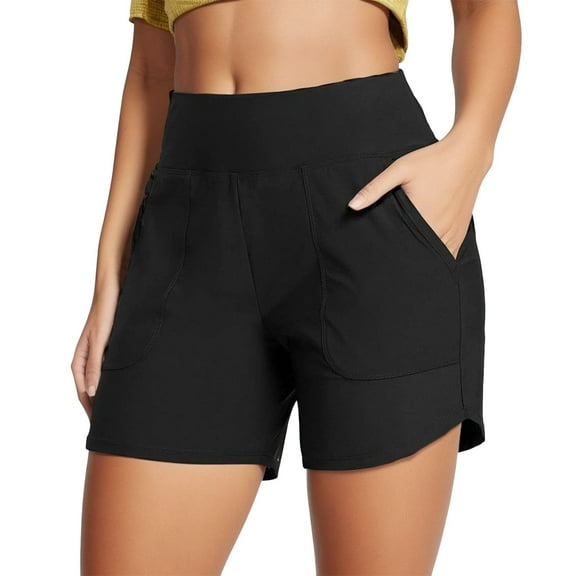 Swim Shorts Women Tummy Control High Waisted Swim Board Bottoms With Pockets Bathing Suit Solid Color Trunks