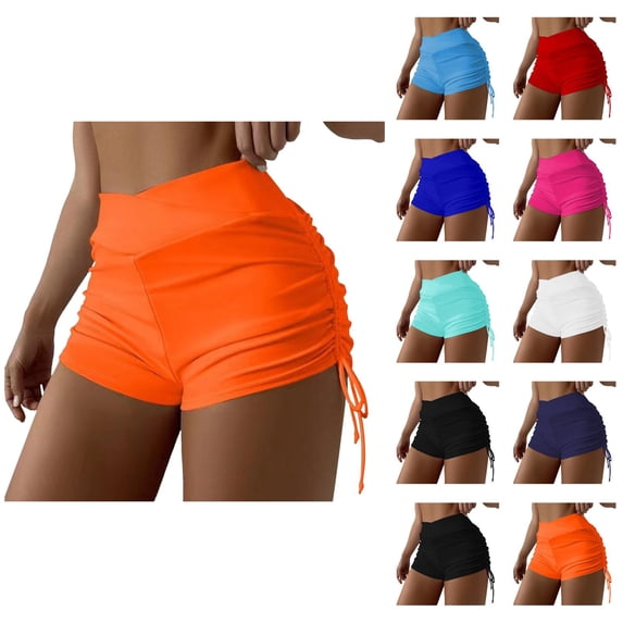 Swim Shorts Women V Cross High Waisted Ruched Side Tie Boy Shorts Tummy Control Swim Bottom Bathing Suit Bottoms