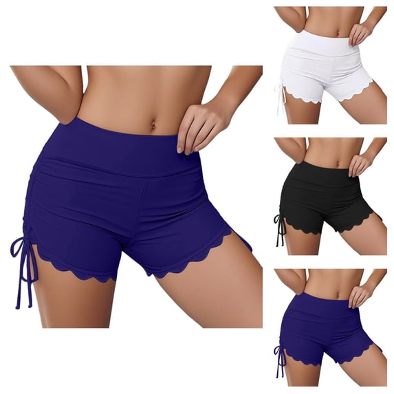 Swim Shorts Women Wave Hem High Waisted Ruched Swim Bottom Board Shorts Bathing Suit Bottoms