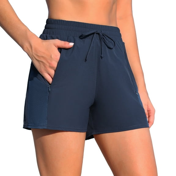 Swim Shorts for Women Breathable Mesh Side Board Shorts with Pockets High Waisted Belly Control Swimwear 2025