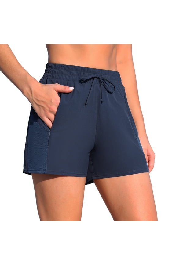 Swim Shorts for Women Breathable Mesh Side Board Shorts with Pockets High Waisted Belly Control Swimwear 2025