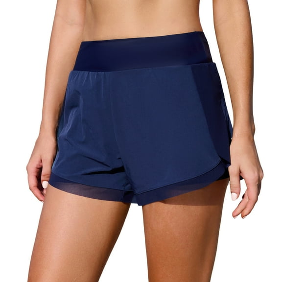 Swim Shorts for Women Mesh High Waisted Swim Trunks Side Split Bathing Suit Bottoms with Pockets