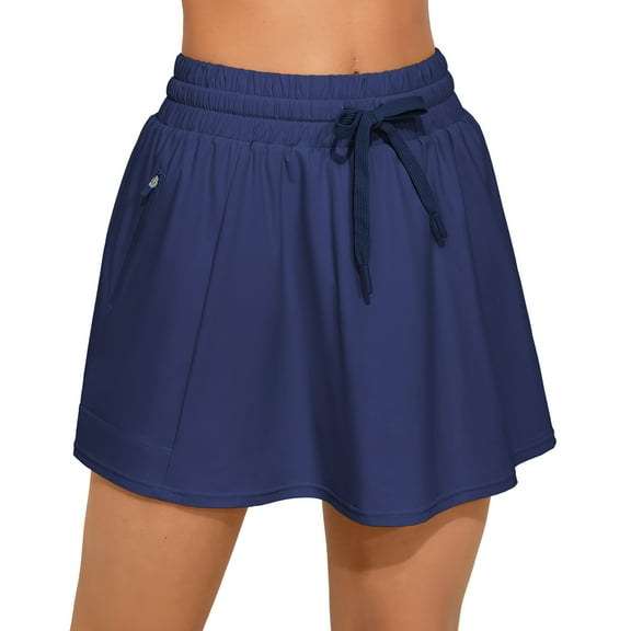Swim Skirts for Women High Waisted Belly Control Bikini Swimming Skirts with Built in Panties and Pockets