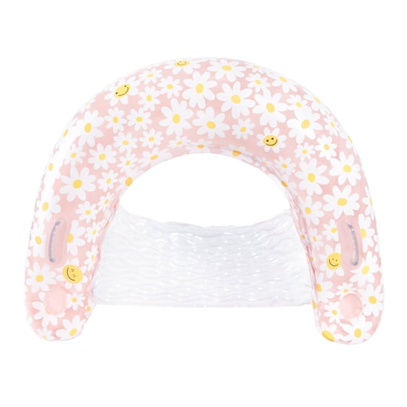 In The Swim Smiling Daisy Inflatable Sun Chair Pool Float – 48" Pink Lounge Float with Backrest & White Daisy Print – Comfortable Pool Chair for Adults & Teens PC2402DAI