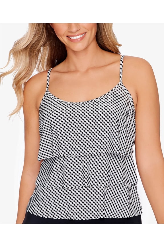 BLACK/WHITE Printed Triple Tier Tankini Swim Top, US 8