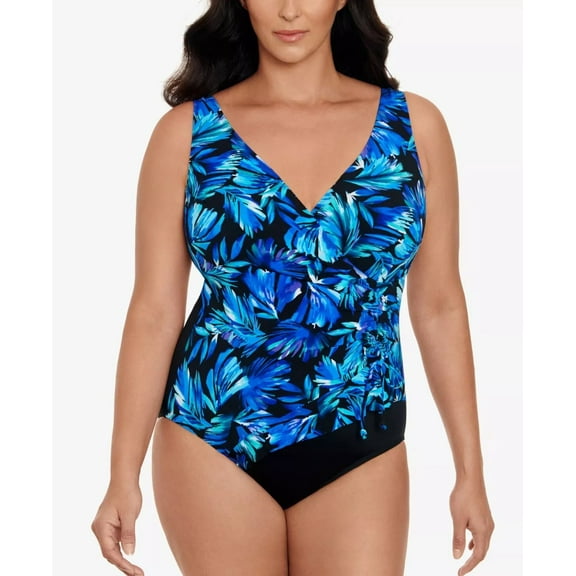 Swim Solutions BLUE MULTI Printed One-Piece Swimsuit, US 16