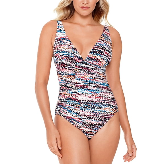 Swim Solutions HOT ROCKS Plunge Printed Tummy Control One-Piece Swimsuit, US 8