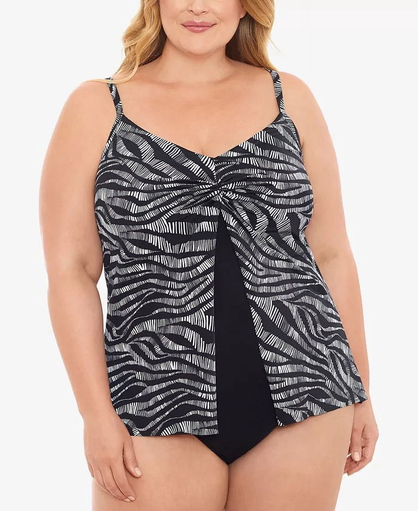 Swim Solutions MOTION LINES BLACK Plus Size Flyaway One-Piece Swimsuit ...