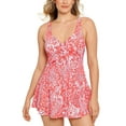 thumbnail image 1 of Swim Solutions PINK MULTI Mix It Up Bow-Front Tummy-Control Swimdress, US 10, 1 of 2