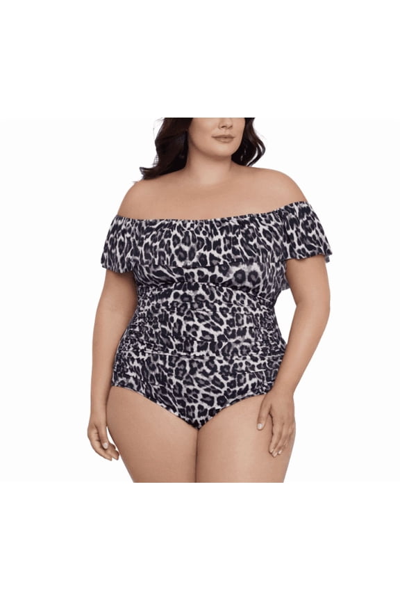Plus Size Cheetah-Print Off-the-Shoulder One Piece Swimsuit, Created for Macy's - Leaping Leopards