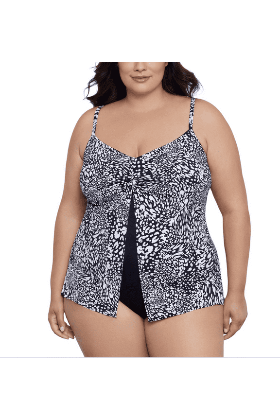 Plus Size Printed Flyaway Fauxkini One Piece, Created for Macy's - Leopard Swirl