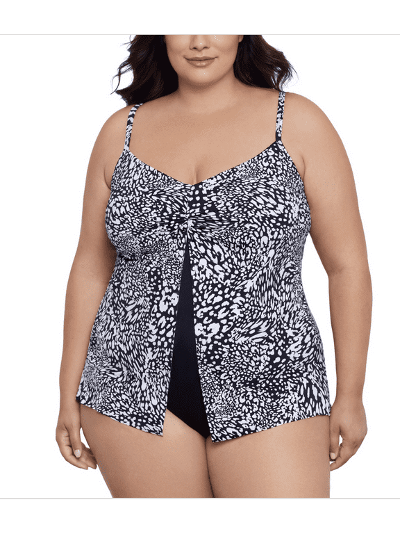 Plus Size Printed Flyaway Fauxkini One Piece - Leopard Swirl