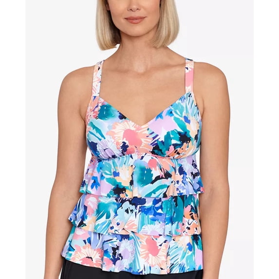 Swim Solutions Triple Tier Printed Tankini