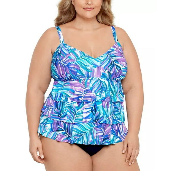 Swim Solutions Women's Plus Size Tummy Control Fauxkini One-Piece Swimsuit 24W